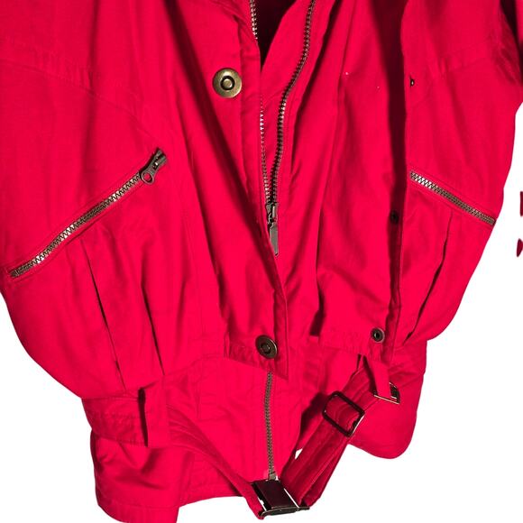 Vintage 90s Ossi Skiwear Faux Fur Collar Red Belted Snow Jacket Women’s Size 8 - Picture 7 of 10